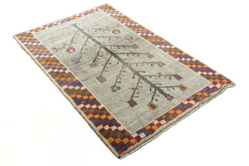 Close-up detail of New Persian Gabbeh rug from Iran / Persia showing Wool weave