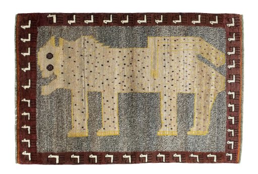 Full view of 2000s Persian Gabbeh rug from Iran / Persia, 149 × 101 cm in Multi Color tones