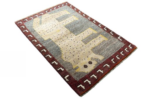 Close-up detail of 2000s Persian Gabbeh rug from Iran / Persia showing Wool weave