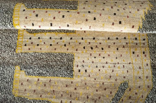 Full view of 2000s Persian Gabbeh rug from Iran / Persia, 149 × 101 cm in Multi Color tones