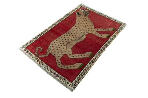 Corner detail of 2000s Persian Gabbeh rug showing border pattern and Wool pile