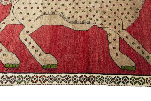 Close-up detail of 2000s Persian Gabbeh rug from Iran / Persia showing Wool weave