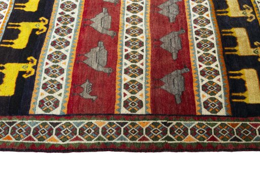 Close-up detail of 2000s Persian Gabbeh rug from Iran / Persia showing Wool weave