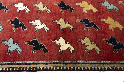 Close-up detail of 2000s Persian Gabbeh rug from Iran / Persia showing Wool weave