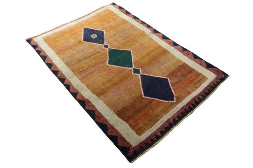 Close-up detail of 2000s Persian Gabbeh rug from Iran / Persia showing Wool weave