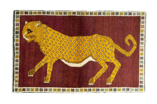 Full view of 2000s Persian Gabbeh rug from Iran / Persia, 185 × 117 cm in Red tones