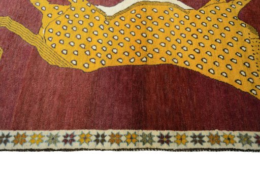 Close-up detail of 2000s Persian Gabbeh rug from Iran / Persia showing Wool weave