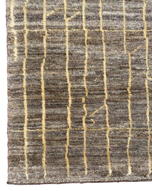 Backside of handmade New Persian Gabbeh rug showing knot structure and weave density