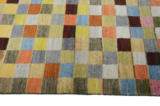 Close-up detail of 2000s Persian Gabbeh rug from Iran / Persia showing Wool weave