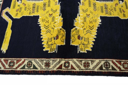 Close-up detail of 2000s Persian Gabbeh rug from Iran / Persia showing Wool weave
