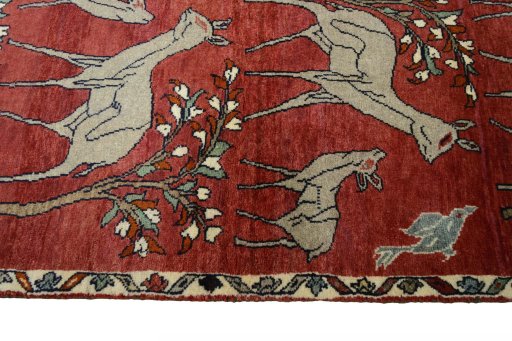 Close-up detail of 2000s Persian Gabbeh rug from Iran / Persia showing Wool weave