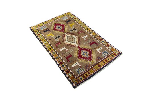 Close-up detail of 2000s Persian Gabbeh rug from Iran / Persia showing Wool weave