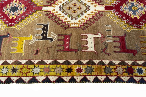 Close-up detail of 2000s Persian Gabbeh rug from Iran / Persia showing Wool weave