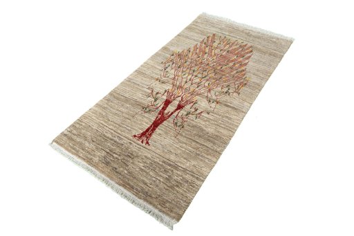 Corner detail of New Persian Gabbeh rug showing border pattern and Wool pile