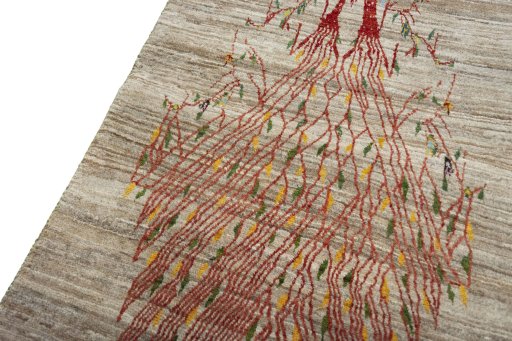 Backside of handmade New Persian Gabbeh rug showing knot structure and weave density