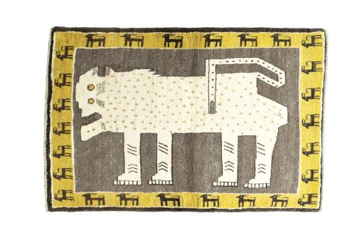 Full view of 2000s Persian Gabbeh rug from Iran / Persia, 153 × 102 cm in Gray tones