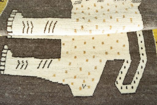 Full view of 2000s Persian Gabbeh rug from Iran / Persia, 153 × 102 cm in Gray tones