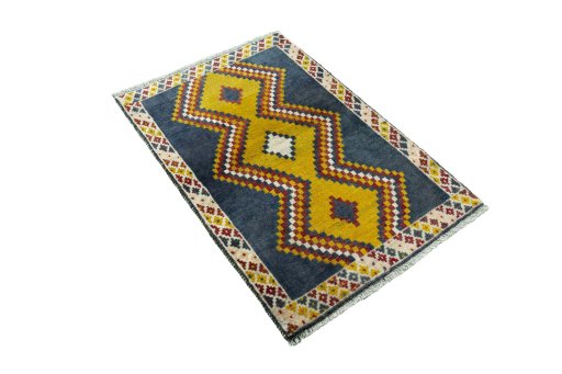 Close-up detail of 2000s Persian Gabbeh rug from Iran / Persia showing Wool weave