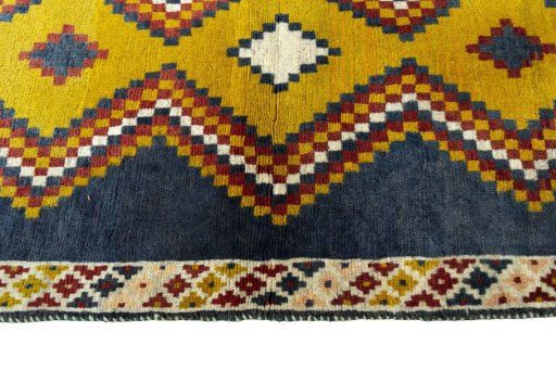 Close-up detail of 2000s Persian Gabbeh rug from Iran / Persia showing Wool weave