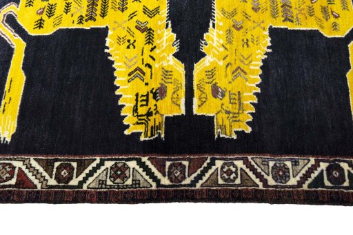 Close-up detail of 2000s Persian Gabbeh rug from Iran / Persia showing Wool weave