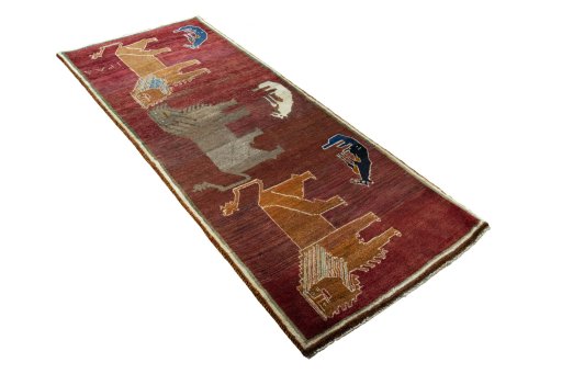 Close-up detail of 2000s Persian Gabbeh rug from Iran / Persia showing Wool weave