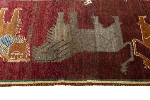 Close-up detail of 2000s Persian Gabbeh rug from Iran / Persia showing Wool weave