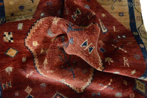 Close-up detail of 2000s Persian Gabbeh rug from Iran / Persia showing Wool weave