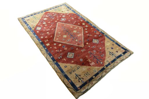 Close-up detail of 2000s Persian Gabbeh rug from Iran / Persia showing Wool weave