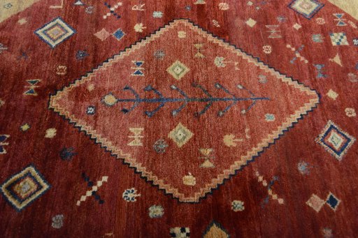 Central medallion detail of 2000s Persian Gabbeh rug from Iran / Persia