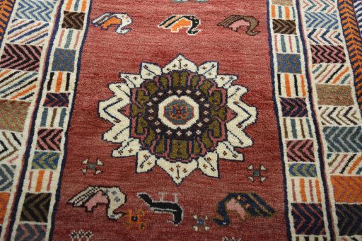 Central medallion detail of 2000s Persian Gabbeh rug from Iran / Persia