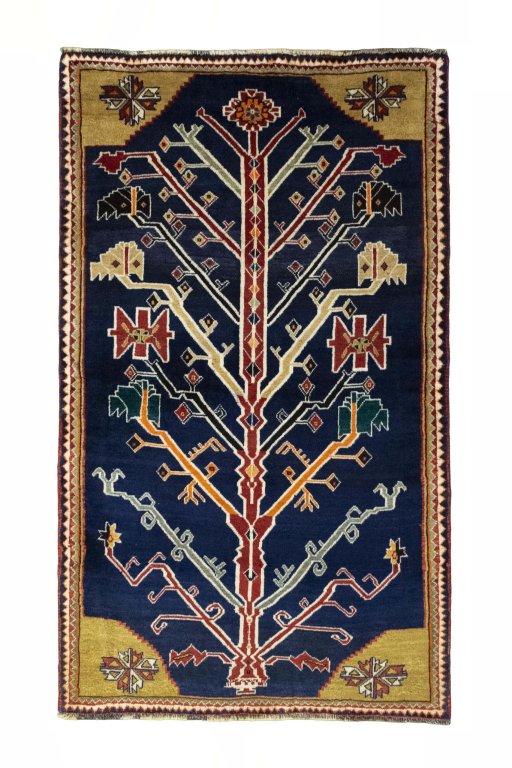 Full view of 2000s Persian Gabbeh rug from Iran / Persia, 194 × 115 cm in Blue tones