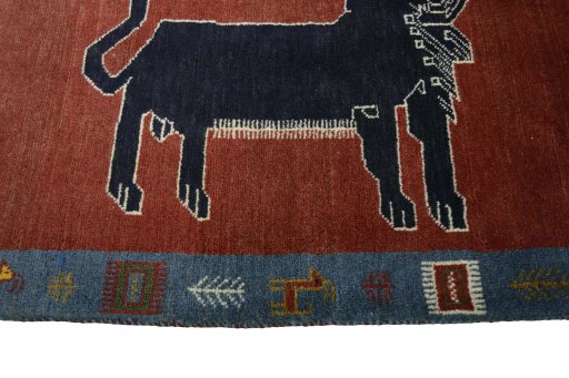 Close-up detail of 2000s Persian Gabbeh rug from Iran / Persia showing Wool weave