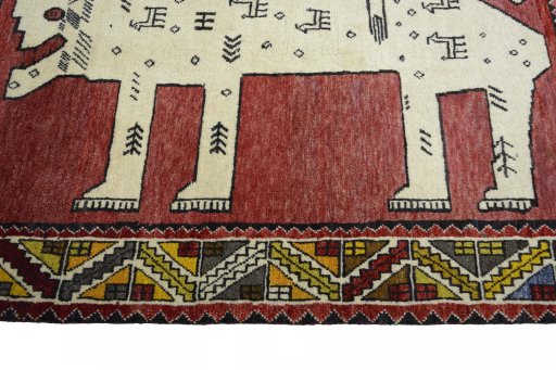 Close-up detail of 2000s Persian Gabbeh rug from Iran / Persia showing Wool weave