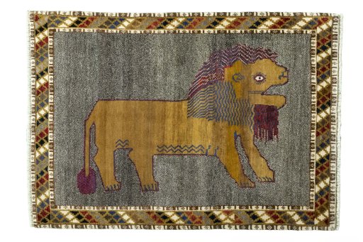 Full view of 2000s Persian Gabbeh rug from Iran / Persia, 150 × 108 cm in Multi Color tones