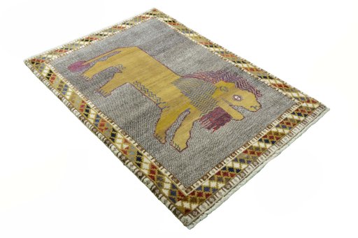 Close-up detail of 2000s Persian Gabbeh rug from Iran / Persia showing Wool weave