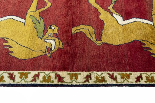 Close-up detail of 2000s Persian Gabbeh rug from Iran / Persia showing Wool weave
