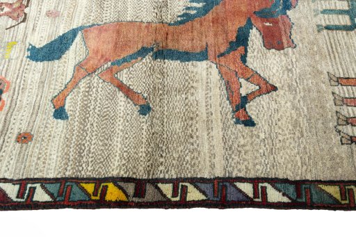 Close-up detail of 2000s Persian Gabbeh rug from Iran / Persia showing Wool weave