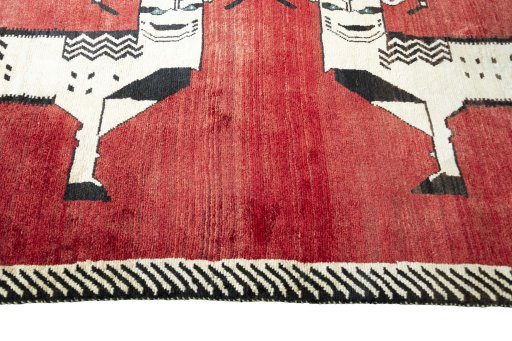 Close-up detail of 2000s Persian Gabbeh rug from Iran / Persia showing Wool weave
