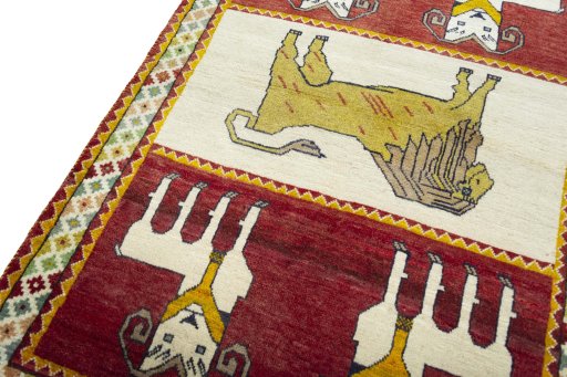 Backside of handmade 2000s Persian Gabbeh rug showing knot structure and weave density