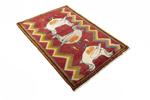 Close-up detail of 2000s Persian Gabbeh rug from Iran / Persia showing Wool weave