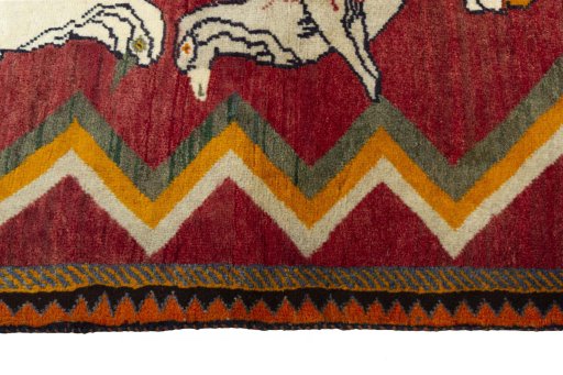 Close-up detail of 2000s Persian Gabbeh rug from Iran / Persia showing Wool weave