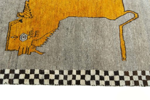 Close-up detail of 2000s Persian Gabbeh rug from Iran / Persia showing Wool weave