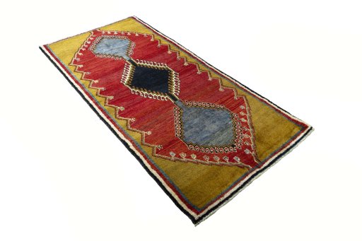 Close-up detail of 2000s Persian Gabbeh rug from Iran / Persia showing Wool weave