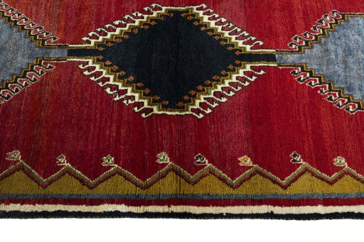 Close-up detail of 2000s Persian Gabbeh rug from Iran / Persia showing Wool weave