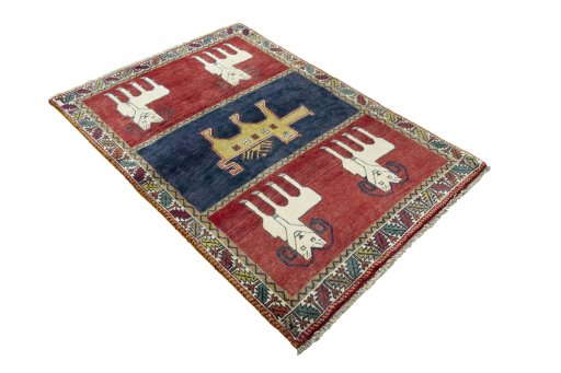 Close-up detail of 2000s Persian Gabbeh rug from Iran / Persia showing Wool weave