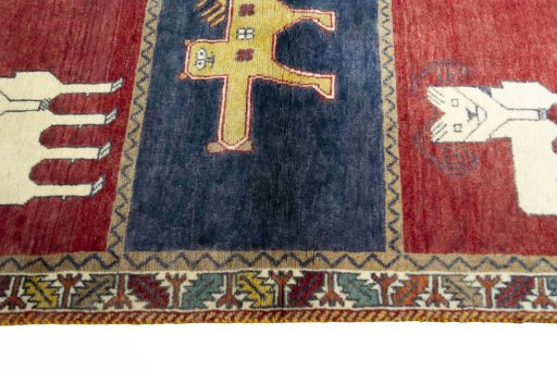 Close-up detail of 2000s Persian Gabbeh rug from Iran / Persia showing Wool weave