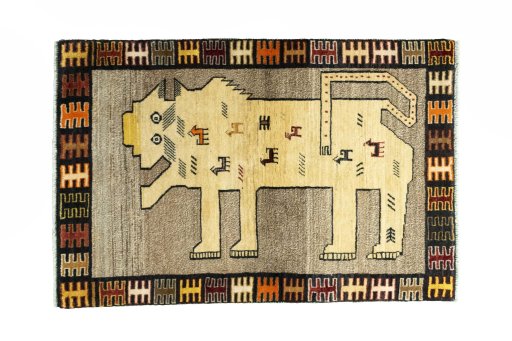 Full view of 2000s Persian Gabbeh rug from Iran / Persia, 150 × 100 cm in Brown tones