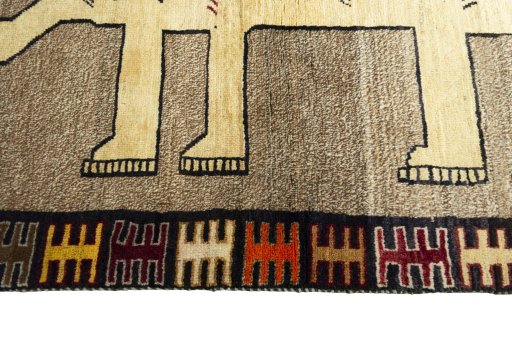 Close-up detail of 2000s Persian Gabbeh rug from Iran / Persia showing Wool weave