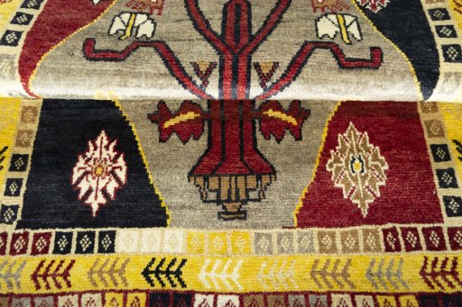 Full view of 2000s Persian Gabbeh rug from Iran / Persia, 151 × 98 cm in Gray tones