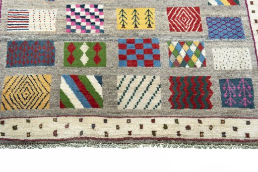 Central medallion detail of 2000s Persian Gabbeh rug from Iran / Persia
